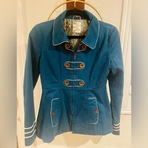 Tulle Teal Trench Coat with White Accents